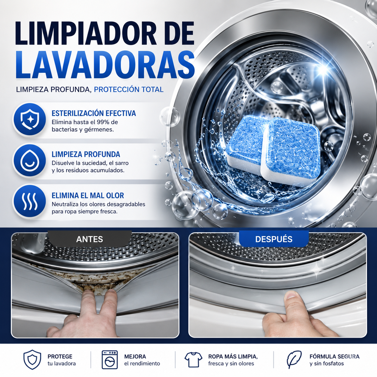 HydroClean™ Pastillas Limpiadoras Lavadora